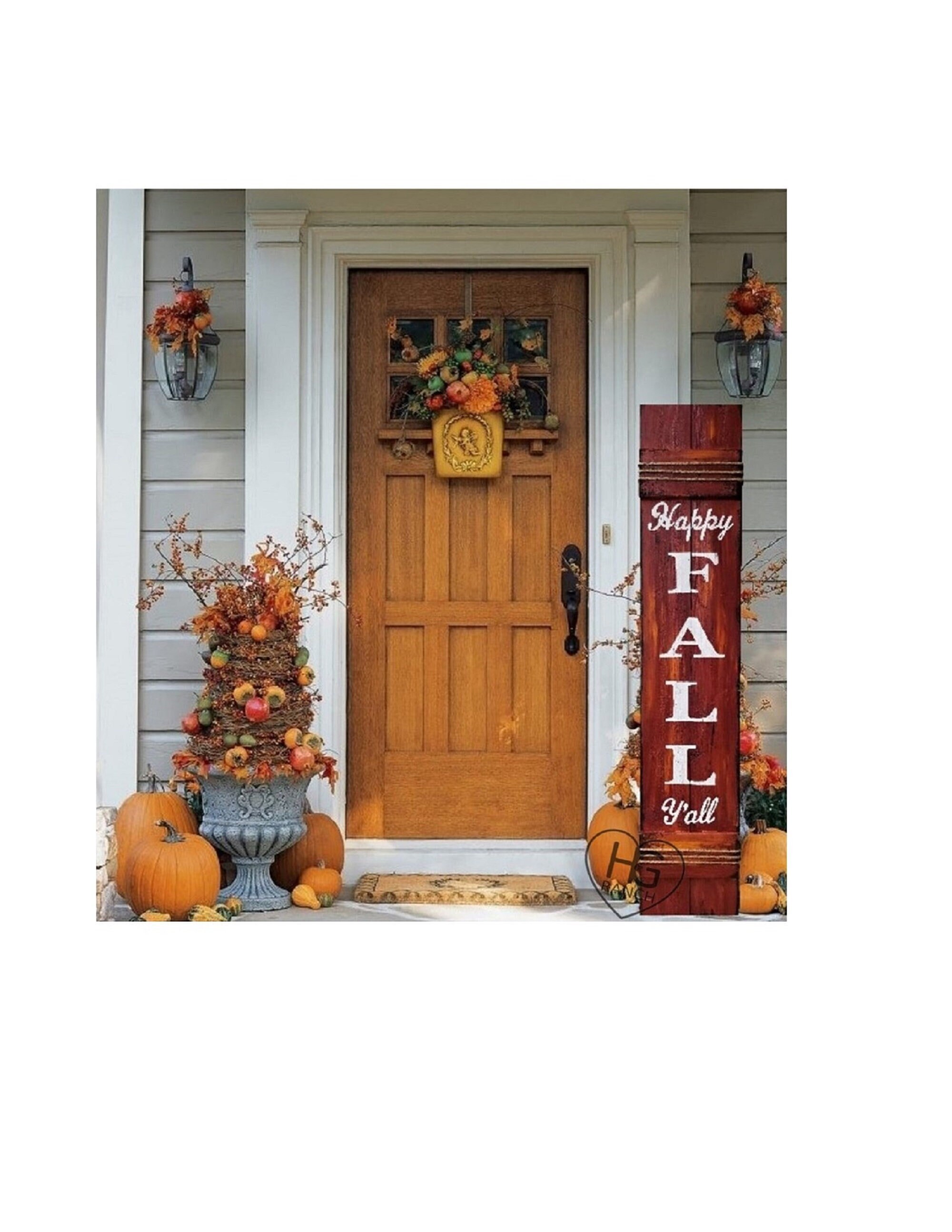 Rustic Happy Fall Y'all Cedar Porch Sign 5FT