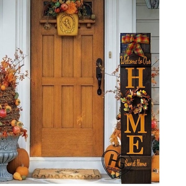 BEST SELLER Fall Porch Sign Premium Cedar HOME Wreath Thanksgiving Decor | 5FT iptv