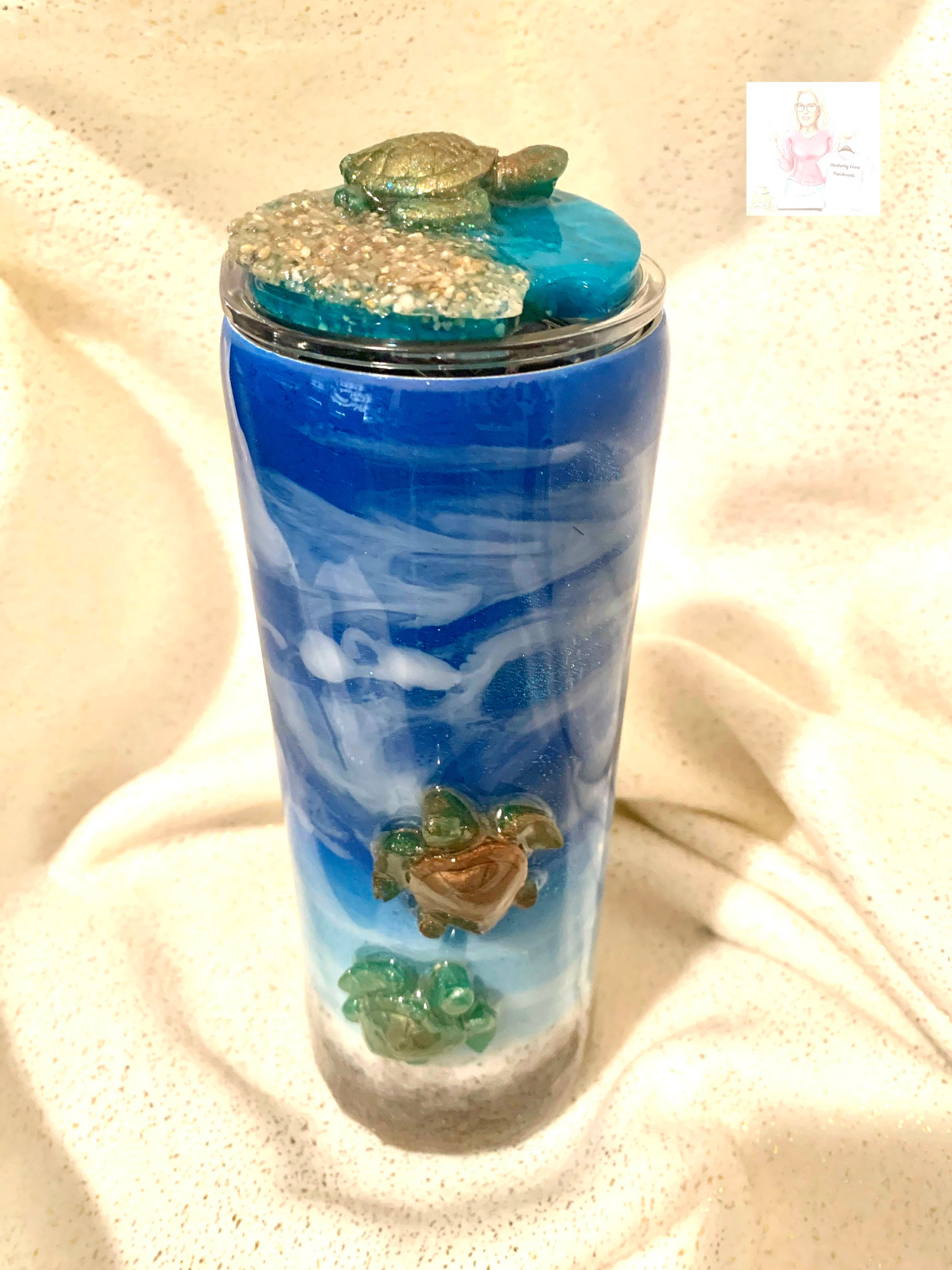 Realistic beach 3D turtle epoxy tumbler with real sand and Etsy