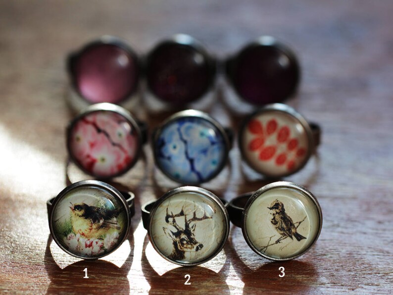 jewelry gift for her flowers deer bird leaves glitter sparkle ring small boho ring