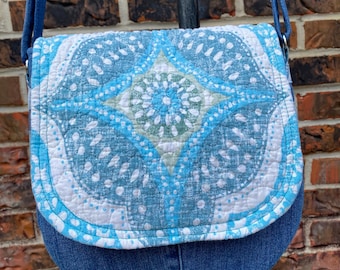 Teal and Denim Saddle Bag