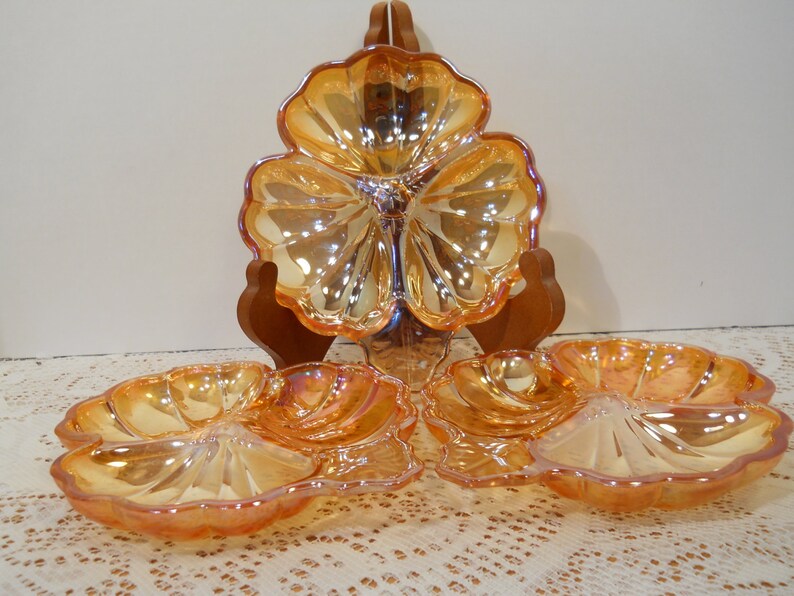 Orange Carnival Glass Fruit or Nut or Candy Dish
