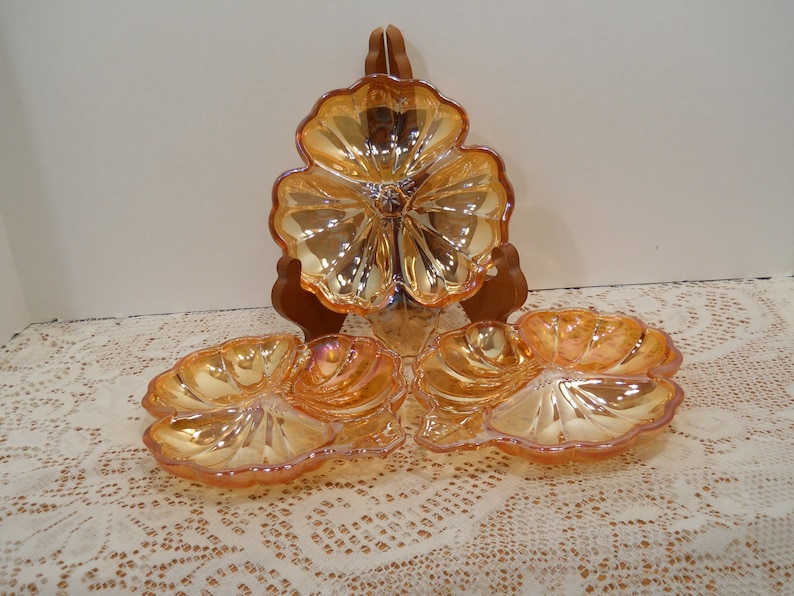 Orange Carnival Glass Fruit or Nut or Candy Dish