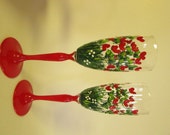 Blooming with hearts !  Painted wine glasses Champagne flutes Wedding glasses Valentines Day