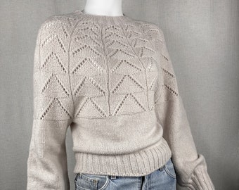 Handknit Cashmere Sweater with Round Yoke Pullover  Size S