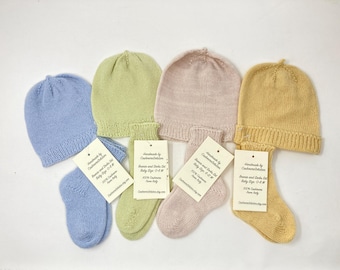 Pure Cashmere  Baby Set - Beanie Hat and Pair of Socks - 100% Cashmere