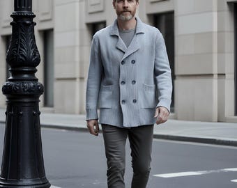 Knit Men's Jacket/Cardigan - 30 Cashmere/70 EF Wool