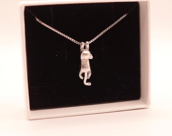Sterling Silver Cat Necklace | Dangling Kitten Pendant