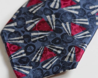 Vintage Patriotic Silk Necktie Made in the U.S.A. by Surrey Sophisticates, Navy Blue, Burgundy, and Light Gray, Vererans Day, 4th of July