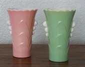 Lovely Fire King 1940 39 s Set of 2 Vases, Vitrock Milk Glass, Set of Two (2) pink Green Vases, Bridal Shower, Baby Shower, Fire King Vases