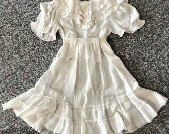 Antique Childs Chiffon Dress 1900's-Early 1930's, Ruffles, Handmade Lace, Soft and Silky,  Vintage Wedding, Flower Girl, Lovely and Feminine