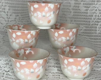 Vintage 1950s Hasami Yaki Tea Cup Set: Salmon Pink Floral Porcelain