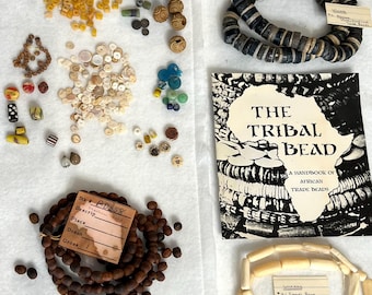Collection of Vintage 1970's Tribal Beads for Jewelry Making, Tribal Bead Handbook Included.