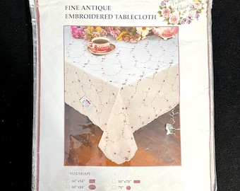 Vintage Victoria Classics Tablecloth, Blue Rosettes, New in Original Package.