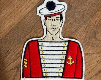 Vintage Nautical Sailor Man Applique, Red White and Blue Patch