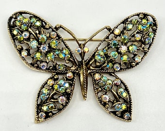 Vintage 1950's AB Rhinestone Butterfly Brooch