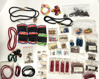 Vintage 1970s Jewelry Making Supplies, Glass Beads, Peking Crow Beads