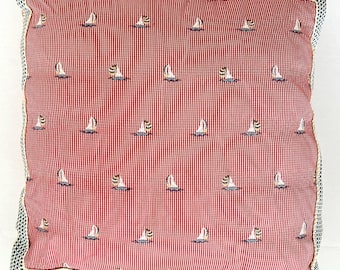 Handmade Vintage Fabric Designer Throw Pillow, Vintage  Textiles, Nautical, Patriotic, Red White and Blue.