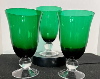 Set of 3 Vintage 1990's Lenox Crystal "Holiday Gem" Emerald Goblets