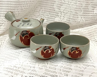 Vintage Katsuma Japanese Tea Set: Hand-Painted Genie, Bee, Gold Trim