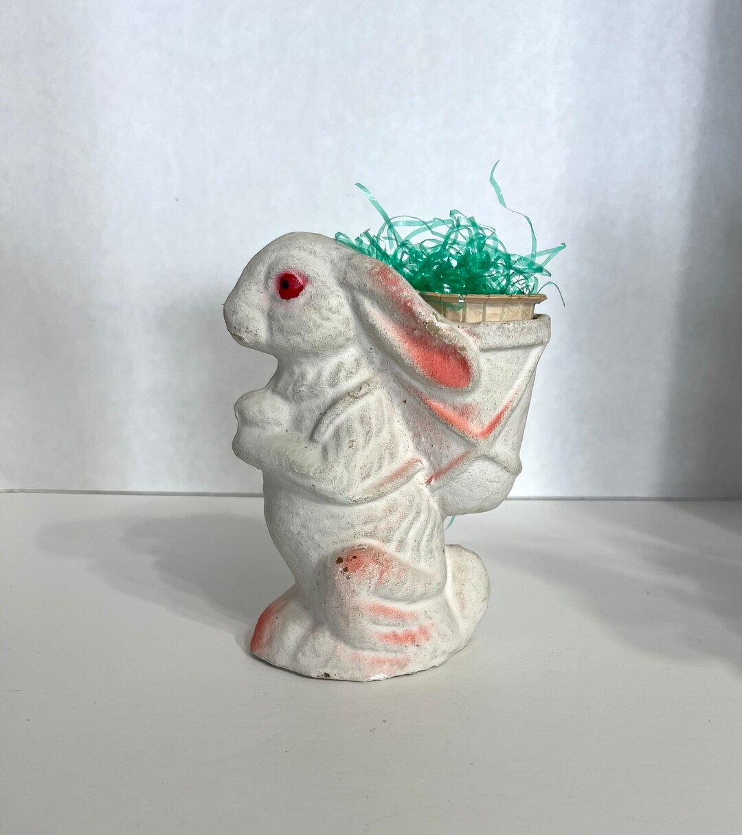 One Authentic 1942 Paper Mache' Easter Bunny Carrying a Basket Candy