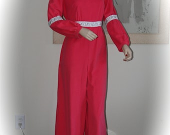 1970s Sears Coral Pink Velour Jumpsuit: Mod Lounge Wear