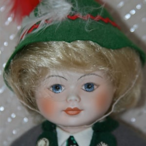 1980&#39;s Porcelain German Boy Doll &quot;Seppl&quot;, Doll Artist Christine Messner, Bavaria Franken Forest, Neustadt Sweetheart Doll Factory Germany