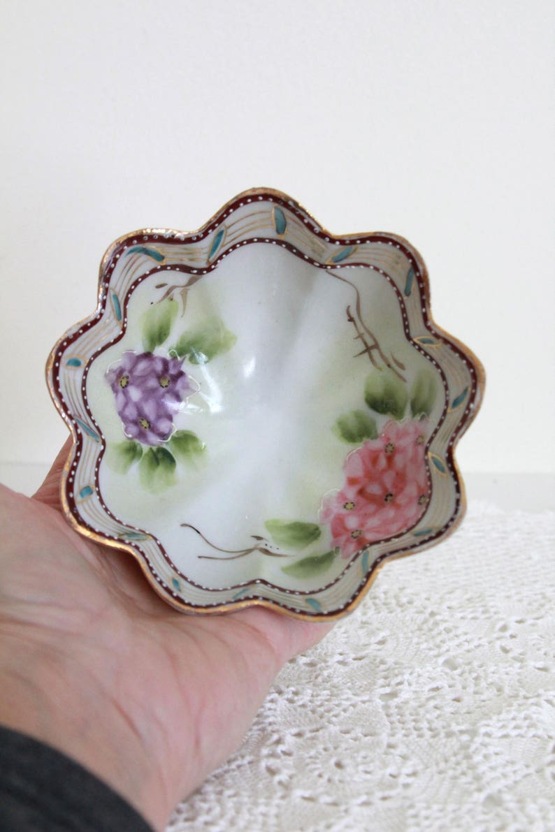Antique 1930's Japan Trinket Dish Hand Painted Bone Etsy