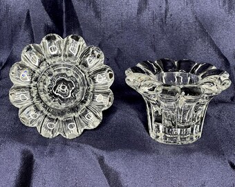 Vintage KIG Indonesia Crystal Candle Holders - Flower Petal Design, Set of 2