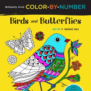 Coloring BOOK - Brilliantly Vivid Color by Number - BIRDS and BUTTERFLIES (Signed by Author F. Sehnaz Bac) I Sassi dell'Adriatico