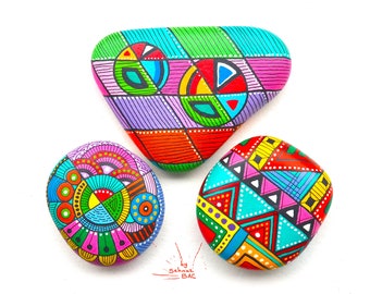 3 Stones with Geometric Designs - Hand Painted - I Sassi dell'Adriatico (Adriatic Sea Stone)