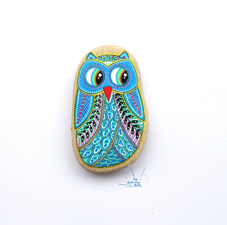 Owl Stone Hand Painted I Sassi dell'Adriatico Adriatic Sea Stone image 1