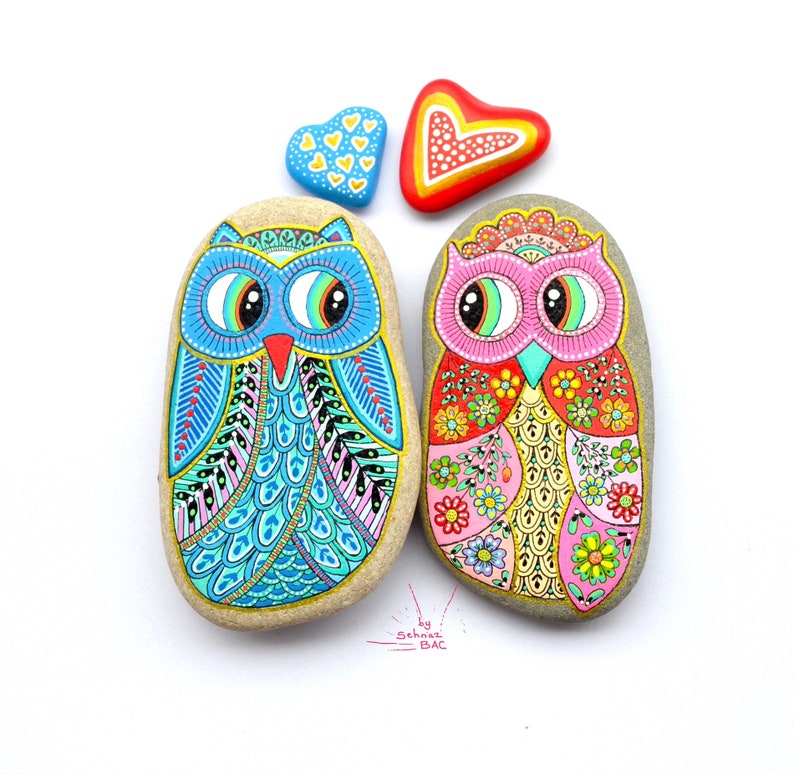 Owl Stone Hand Painted I Sassi dell'Adriatico Adriatic Sea Stone image 2