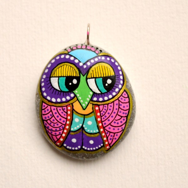 Hand Painted Stone OWL Pendant