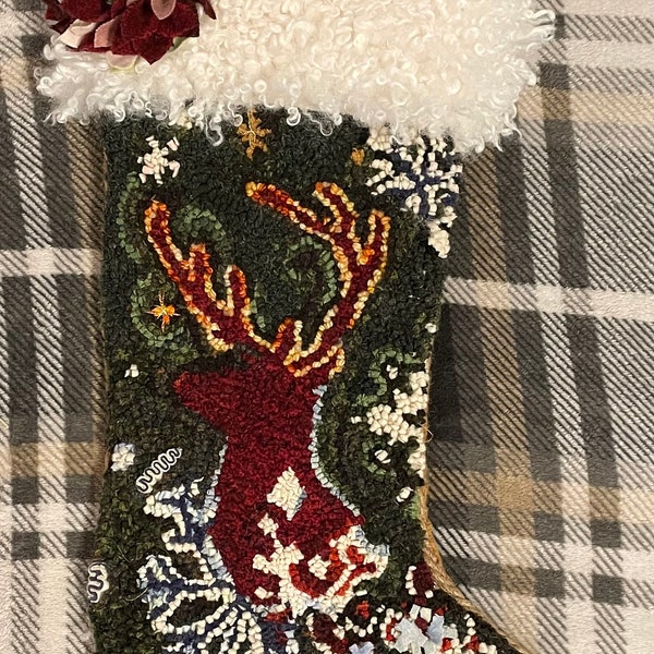 PDF rug hooking pattern-Reindeer Holiday Stocking