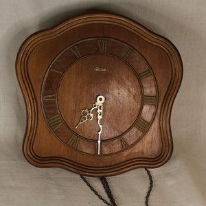 Antique Art Deco Hermle Wood Germany Wall Pendulum Clock 12&quot;