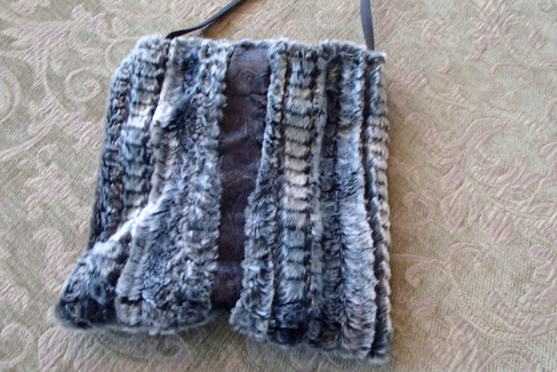 Faux Fur Chinchilla Silver Gray Beaded Leatherette Purse image 5