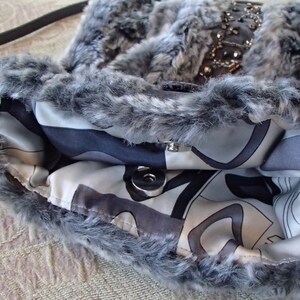 Faux Fur Chinchilla Silver Gray Beaded Leatherette Purse image 4