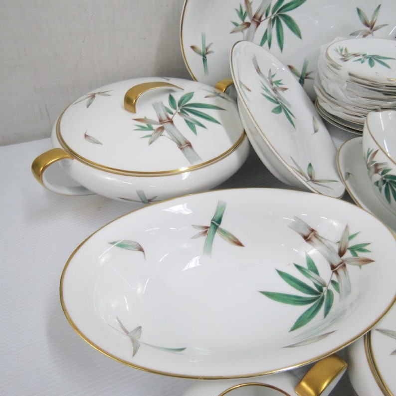 Noritake Canton Pattern Dinnerware Set Green Brown Bamboo Gold Etsy