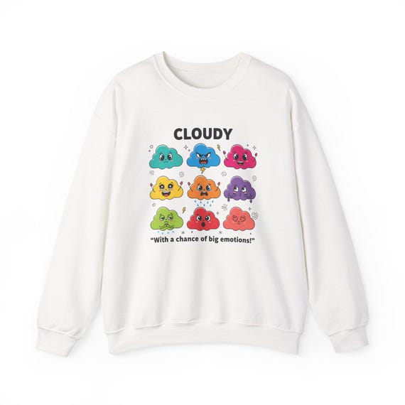 Cloudy Emotions Crewneck Sweatshirt | Colorful Rainbow Clouds Graphic Tee