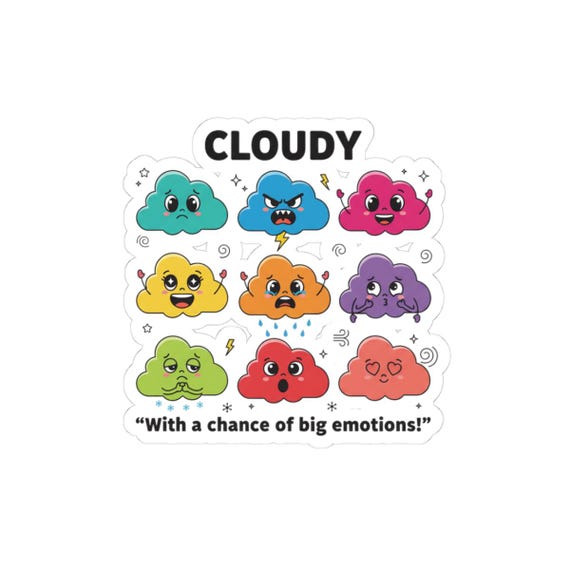 Cloudy emotions sticker sheet Kiss-Cut Stickers | colorful mood clouds, laptop decal