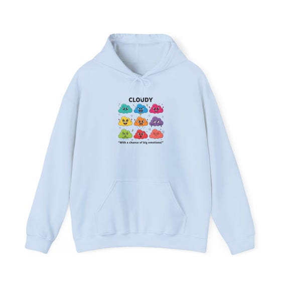 Cloudy Hoodie | Smiling Weather Icons, Kawaii Graphic Print
