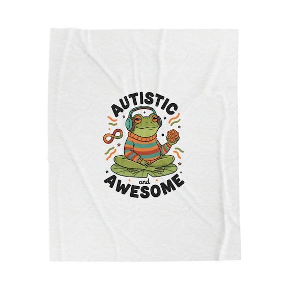 Autistic Frog Plush Velveteen Blanket | Autism Pride Neurodiversity Frog-core Design
