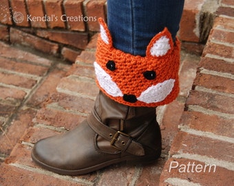 Fox Boot Cuff Crochet PATTERN No. 302_Not the Actual Item, Fox (2 Styles) Wear Up or Fold Down Boot Cuffs: 5 Sizes- Toddler to Adult Large