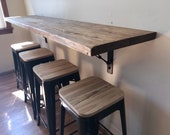 Wall hanging dining table, buffet,School desk, breakfast nook with industrial metal wall hanging turnbuckle brackets