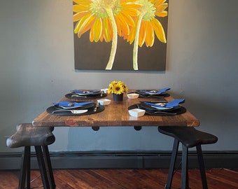 study table on wall Wall Mounted Compact Folding Dining Table, Reclaimed Wood, Small Space Murphy table, Seats four