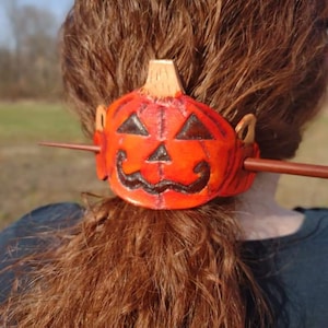 Leather Jack-o-lantern Hair Pin /  Barrette