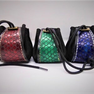 Leather Dragon Scale Drawstring Dice / Coin Bag