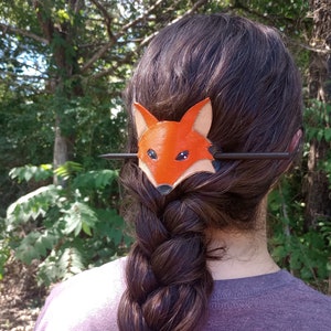 Leather Fox Hair Pin /  Barrette, Multiple Colors : Orange, Arctic, Cross Fox, Silver