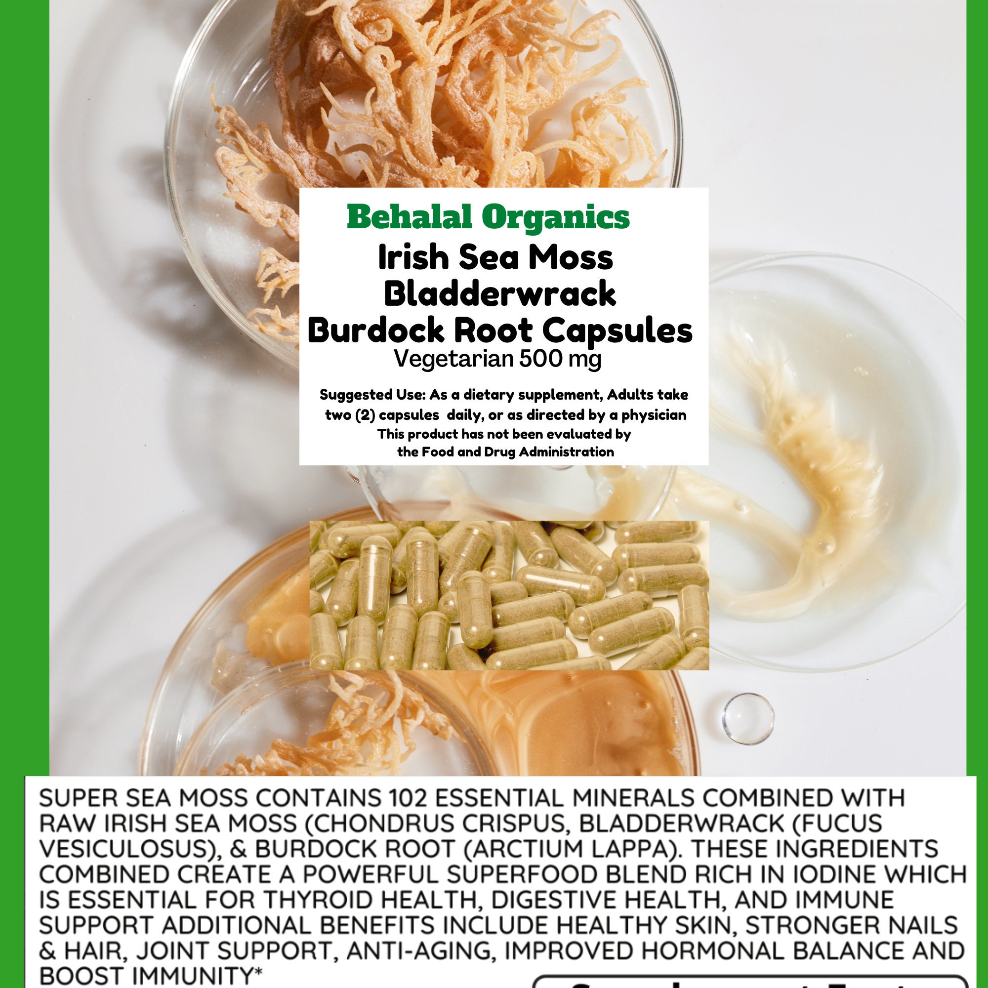 Sea Moss Bladderwrack Burdock Root Capsules Vegan - Etsy Sea Moss Bladderwrack Burdock Root Capsules Vegan - Etsy